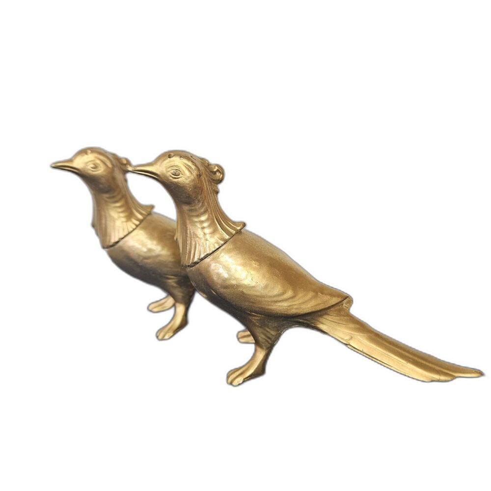 VTG MCM Salt Pepper Shakers Gold Tone Metal Pheasant Bird Screw Off 5.5"